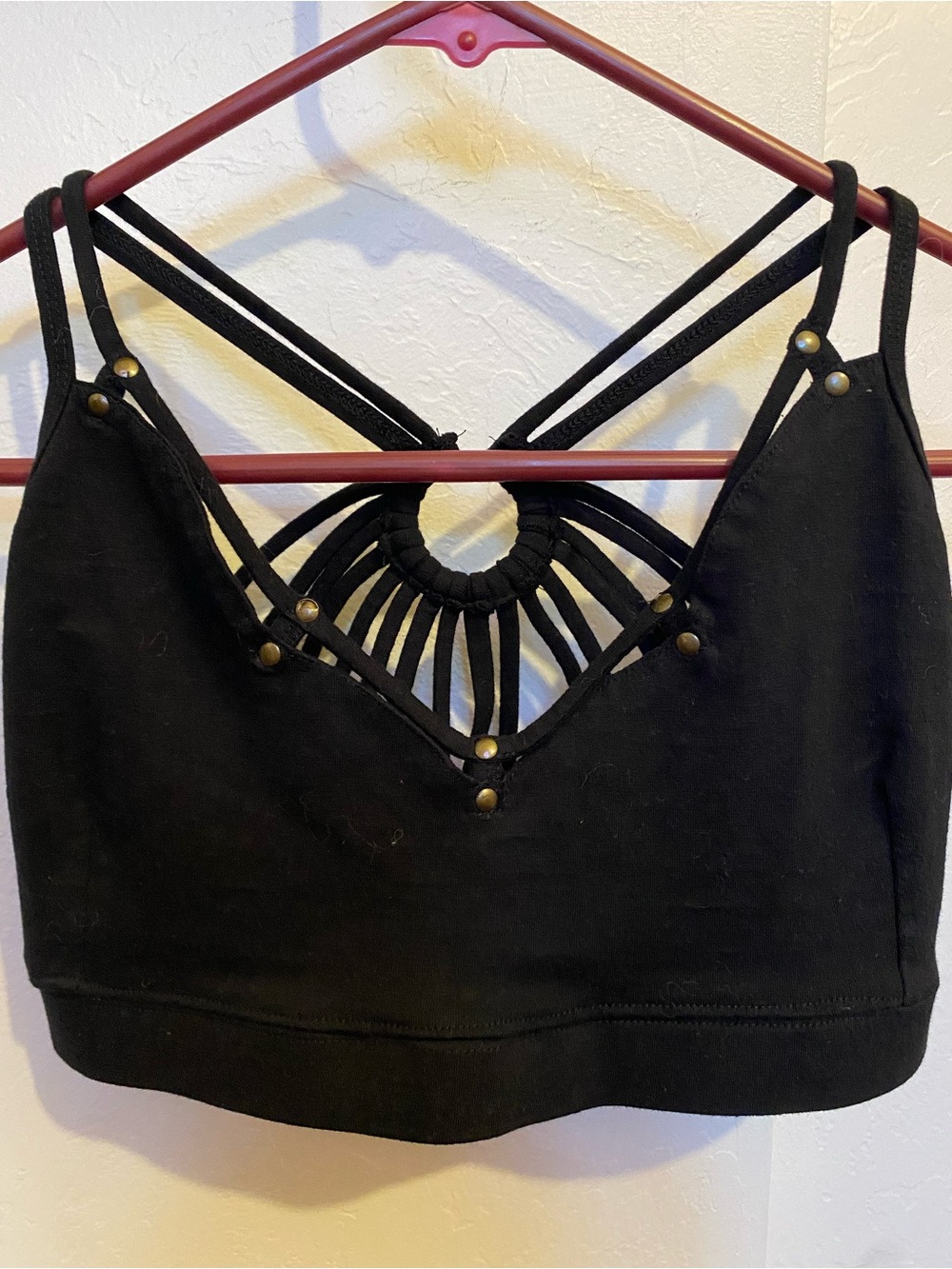 Black Strappy Crop Top with Decorative Back- handmade Etsy item- size M/L